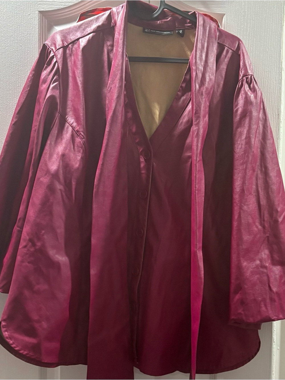 New York & Company Deep Burgundy Faux Leather Button-Front Jacket